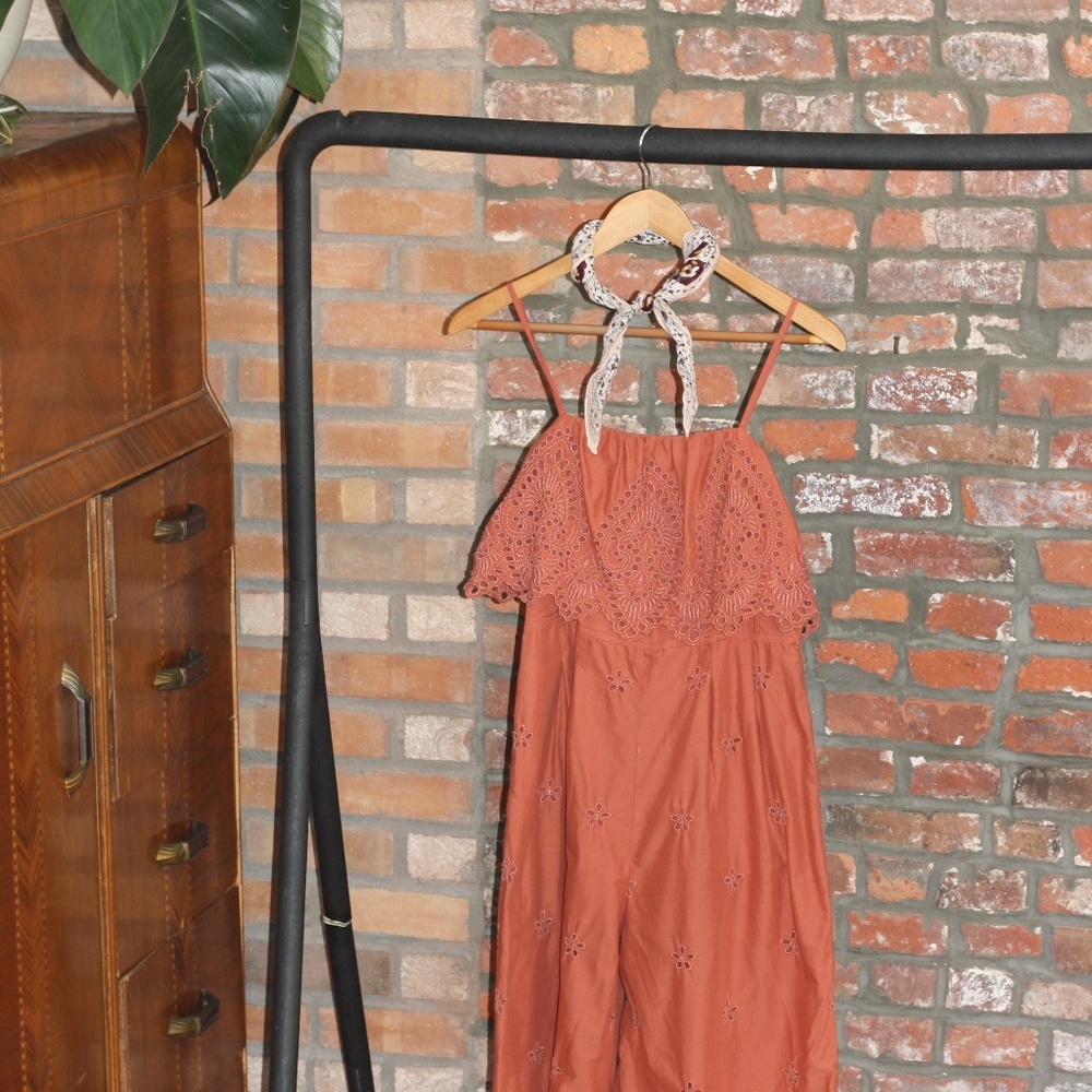 American Eagle Pink Eyelet Jumpsuit